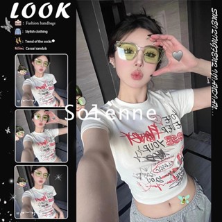 Solenne  เสื้อครอป เสื้อยืดผู้หญิง ครอป baby tee สาวเรโทร 2023 NEW Style Korean Style Beautiful คุณภาพสูง Stylish A99J31C 36Z230909