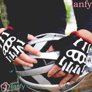 Lanfy ถุงมือขี่จักรยาน ครึ่งนิ้ว ระบายอากาศ ซับเหงื่อ เบาพิเศษ สไตล์พังก์ ฮาโลวีน