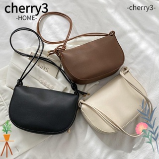 Cherry3 กระเป๋าสะพายไหล่ กระเป๋าถือ หนัง PU ความจุขนาดใหญ่ สีพื้น สําหรับสตรี