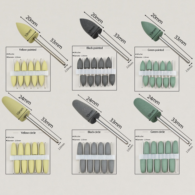 10 ชิ้น / เซต ยางซิลิโคน ขัดเพชร ขัด Burs 2.35 มม. เครื่องมือทันตกรรม สีเทา