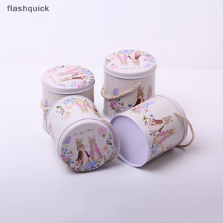 Flashquick กระต่ายสีขาว ทอฟฟี่ กล่องเก็บของ วินเทจ กระเป๋าเดินทาง ดีบุก โลหะ กล่องขนม ดีบุก