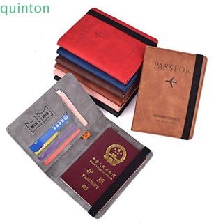 Quinton ปกหนังสือเดินทาง แบบพกพา อเนกประสงค์ หนัง PU อุปกรณ์เสริมการเดินทาง บล็อก RFID กระเป๋าสตางค์ เอกสาร ID บัตรธนาคาร กระเป๋าหนังสือเดินทาง