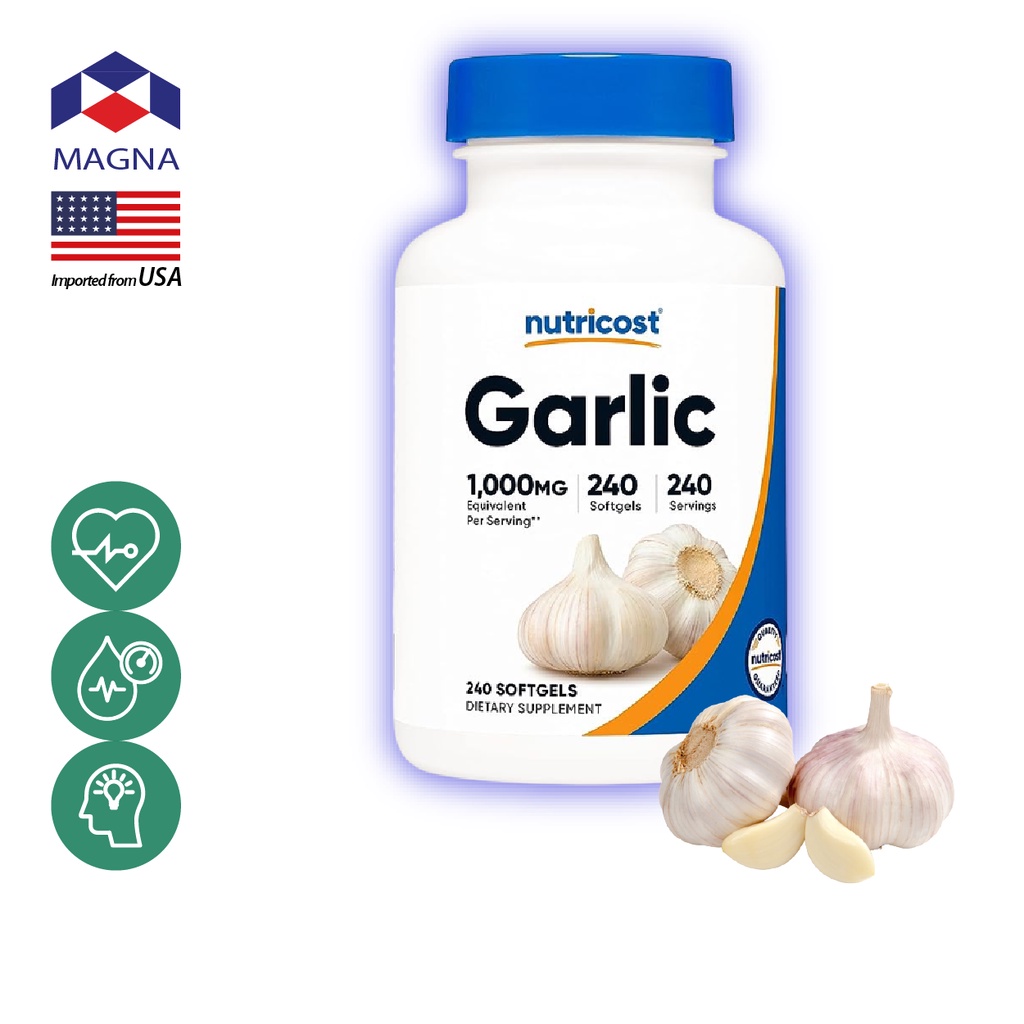 นูทรีคอสท์ น้ำมันกระเทียม 1000 mg x 240 เม็ด กระเทียมสกัด ไร้กลิ่น Nutricost Garlic Oil /กินร่วมกับ แอสต้าแซนทีน ถังเ...