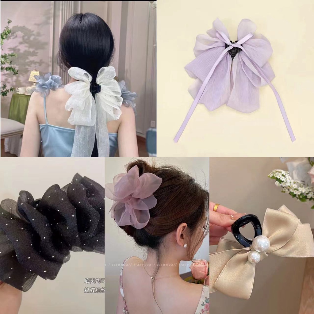 2023 ขายร้อน Gypsophila Streamer Gauze Bow Grab Clip Female