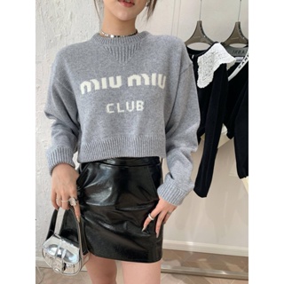 FSMX MIU MIU 2023 autumn and winter New letter logo round neck sweater short womens decorative design fashion sweater 85