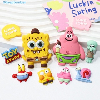 September แผ่นแพทช์ PVC ลายการ์ตูน SpongeBob SquarePants 3D สําหรับตกแต่งเครื่องประดับ 10 ชิ้น