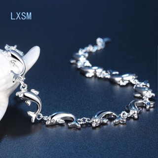 Lxsm สร้อยข้อมือเงินสเตอร์ลิง 925 จี้รูปปลาโลมา เครื่องประดับ สําหรับผู้หญิง