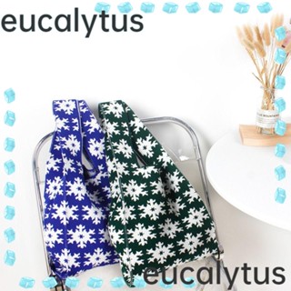 Eucalytus1 กระเป๋าถือ ผ้าถัก ความจุสูง ลายเกล็ดหิมะ ใช้ซ้ําได้ สําหรับผู้หญิง