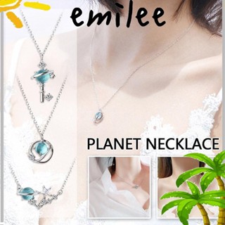 Emilee สร้อยคอโซ่ จี้รูปดาวเคราะห์ ดาวเคราะห์ สีฟ้า เครื่องประดับแฟชั่น ของขวัญ 4 ชิ้น