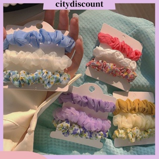 &lt;citydiscount&gt; ยางรัดผม ผ้าชีฟอง ยืดหยุ่น พิมพ์ลายดอกไม้ 3 ชิ้น ต่อชุด