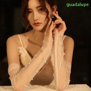 Guadalupe ถุงมือเจ้าสาว หรูหรา อารมณ์ มุก ชีฟอง แต่งงาน ปาร์ตี้ ถุงมือ ไร้นิ้ว