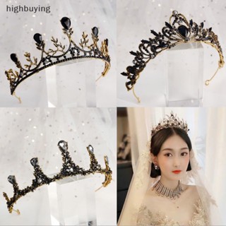 [highbuying] มงกุฎราชินีคริสตัล สีดํา สไตล์เรโทร สําหรับเจ้าสาว งานแต่งงาน 1 ชิ้น