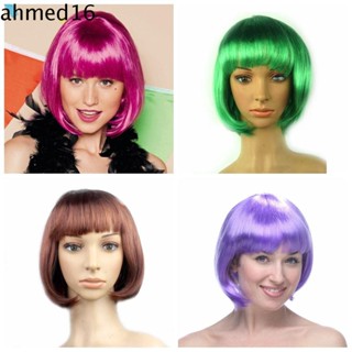 Ahmed วิกผมบ๊อบสั้น ตรง ระบายอากาศ สีชมพู เหมาะกับงานปาร์ตี้คริสต์มาส สําหรับผู้หญิง