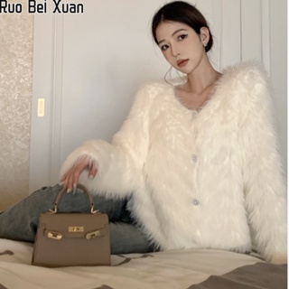 Ruo Bei Xuan เสื้อคาร์ดิแกนถักแขนยาวคอวีใหม่ของผู้หญิง