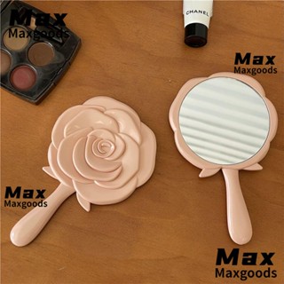 Maxg กระจกแต่งหน้า ABS และเลนส์ สีชมพู แบบพกพา รูปดอกกุหลาบน่ารัก ขนาดเล็ก สําหรับผู้หญิง