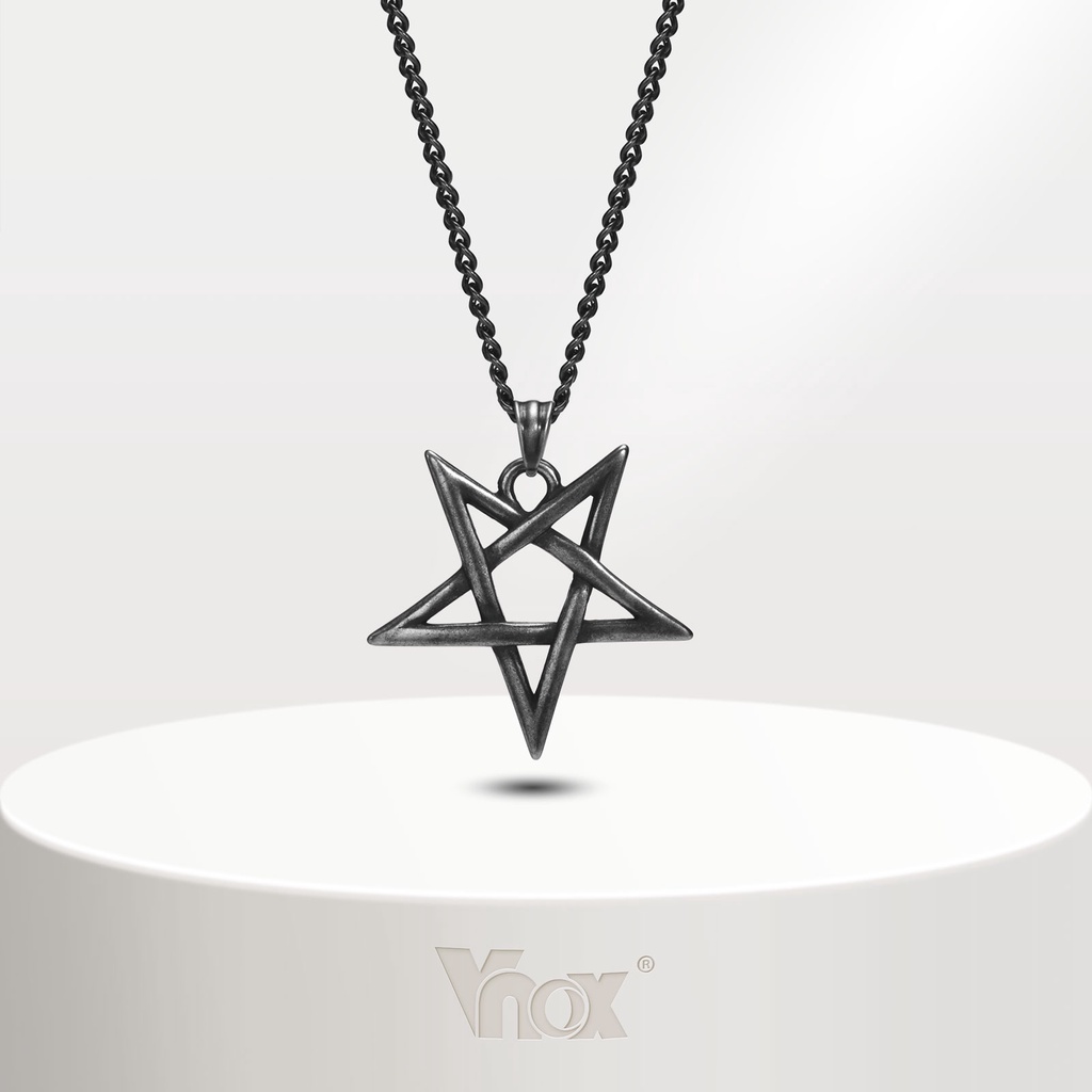 VNOX สร้อยคอสเตนเลส จี้รูปดาวห้าแฉก แฟชั่นเรโทร สําหรับผู้ชาย