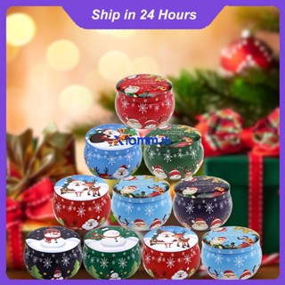 Richanghuodong 2.2oz Mini Christmas Tinplate Round Candy Tin Can Candy Tin For Gift Give Christmas Scented Tin Jars Round Candle Container