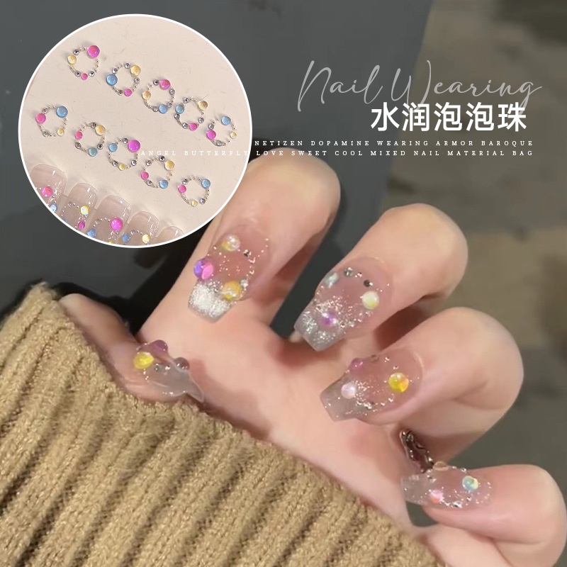 เครื่องประดับ ลูกปัด ทรงเกราะนางเงือก สีโปร่งใส แฟชั่นฤดูร้อน สไตล์ฝรั่งเศส สําหรับตกแต่งเล็บ