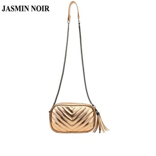 Jasmin NOIR กระเป๋าสะพายข้าง หนัง PU ลายทาง ประดับพู่ ทรงสี่เหลี่ยม ขนาดเล็ก สําหรับผู้หญิง