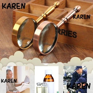 Karen แว่นขยายโลหะ 20 เท่า แบบมือถือ สไตล์โบราณ สําหรับอ่านหนังสือ เครื่องประดับ