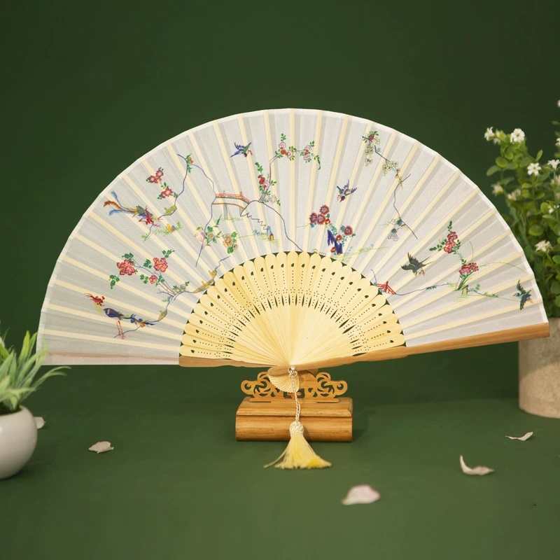 Dmo Dmo Dmo-DMO-Classical พัดลมพับ Hanfu พัดลมเต้นรําประสิทธิภาพพัดลมเลียนแบบ Kongfuดอกไม้นกกระโปรงร