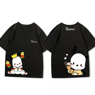 ราคาถูก Pochacco เสื้อยืดแขนสั้นหญิง 2023 ใหม่น่ารัก Sanrio เสื้อผ้าหญิงฤดูร้อนผ้าฝ้ายแท้ เสื้อคู่