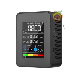 เครื่องตรวจจับ CO2 5 in 1 ฟอร์มาลดีไฮด์ HCHO TVOC หน้าจอ LCD วัดอุณหภูมิ ความชื้น ชาร์จได้ แบบพกพา สําหรับห้อง ออฟฟิศ เรือนกระจก