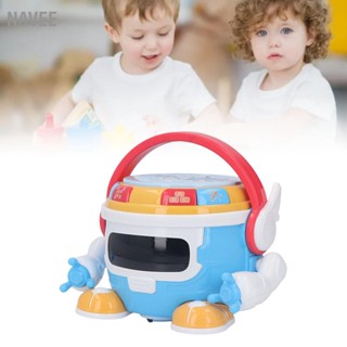 NAVEE Baby Drum Robot Toy 360 ° Rotation Music Light Projection Cylindrical Educational Kid Percussion Gift