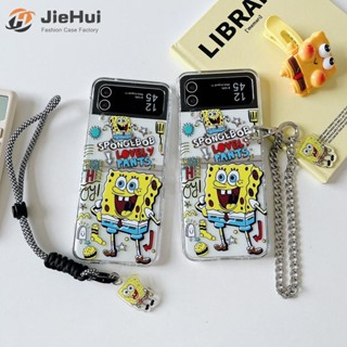 Jiehui เคสโทรศัพท์มือถือ ลาย Spongebob แฟชั่น สําหรับ Samsung Z Flip4 Z Flip3