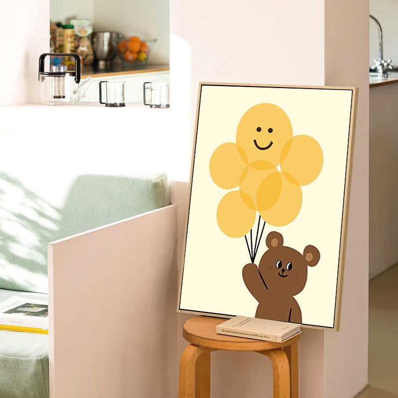 ภาพวาดจิตรกรรมฝาผนัง ไร้กรอบ รูปการ์ตูนหมี หน้ายิ้มน่ารัก สไตล์นอร์ดิก สําหรับแขวนตกแต่งบ้าน ห้องนั่งเล่น - รูปที่ 2