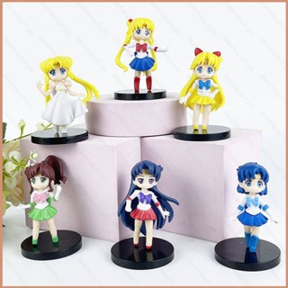 โมเดลฟิกเกอร์ Sailor Moon Tsukino Usagi Ami Rei Makoto Minako ของเล่นสําหรับเด็ก 23 6 ชิ้น