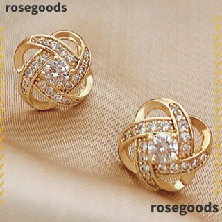 Rosegoods1 ต่างหูสตั๊ด ประดับเพชร คริสตัล เพทาย สีทอง คุณภาพสูง สําหรับผู้หญิง 2 ชิ้น