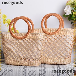 Rosegoods1 กระเป๋าถือ ฟางถัก ทรงสี่เหลี่ยม แฮนด์เมด แฟชั่นชายหาด สําหรับผู้หญิง