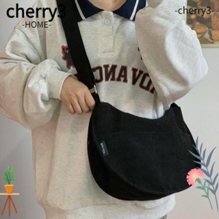 Cherry3 กระเป๋าสะพายไหล่ กระเป๋าถือ ผ้าลูกฟูก ผ้าแคนวาส สีพื้น สไตล์วินเทจ สําหรับสตรี