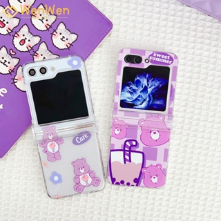 Wenwen เคสโทรศัพท์มือถือ ลายหมีชานม ดอกไม้ สองหมี แฟชั่น สําหรับ Samsung Z Flip5 Z Flip4 Z Flip3 (สามชิ้น)