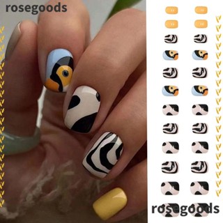 Rosegoods1 เล็บปลอม ถอดออกได้ DIY สไตล์ฝรั่งเศส 24 ชิ้น