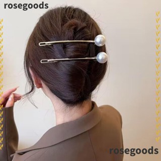 Rosegoods1 กิ๊บติดผมโลหะ รูปกบ ประดับไข่มุก เครื่องประดับผม