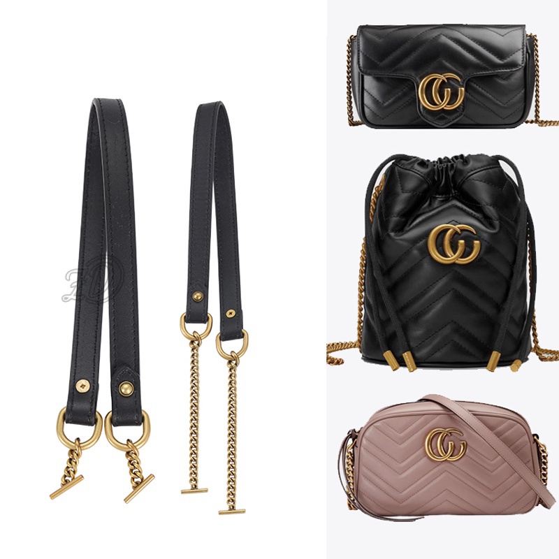 สายคล้องกระเป๋า เหมาะสำหรับ Marmont Bucket Bag Retrofit กระเป๋าถือสายคล้องไหล่ใต้วงแขน สายคล้องคอหนังวัวสีดำที่ถอดออกได้