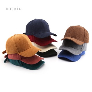 Cuteiu หมวกเบสบอล ผ้าลูกฟูก สีพื้น แฟชั่นสําหรับผู้หญิง