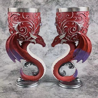 แก้วไวน์เรซิ่น ลาย Mythical Legend 3D สไตล์เรโทร สําหรับคู่รัก