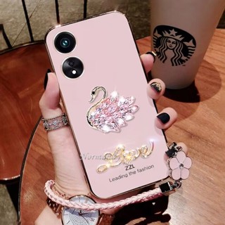 ใหม่ เคสป้องกันโทรศัพท์มือถือซิลิโคน แบบนิ่ม ลายหงส์ และกระต่าย มีสายคล้อง สําหรับ OPPO A58 4G A58 NFC A58 4G 2023