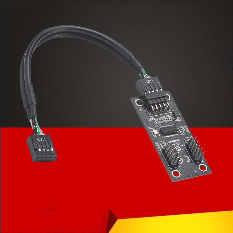 ใหม่ USB Hub USB Splitter USB2.0 9Pin to Dual 9Pin Hub Adapter Riser เมนบอร์ด USB 9Pin Header Connec