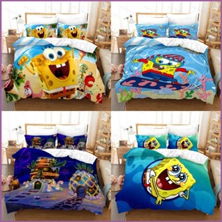 Sq2 ชุดเครื่องนอน ปลอกหมอน ผ้านวม ลาย SpongeBob ซักทําความสะอาดได้ สําหรับบ้าน ห้องนอน หอพัก