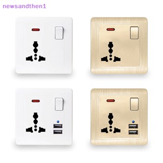 Newsandthen1 ซ็อกเก็ตปลั๊ก UK ติดผนัง USB ปลั๊ก UK เต้าเสียบมาตรฐานอังกฤษ สีขาว ทอง แผ่นพลาสติก 13A สวิตช์ไฟไฟฟ้า สําหรับห้องครัว บ้าน สํานักงาน ดี