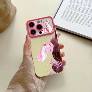 เคสโทรศัพท์มือถือ แบบนิ่ม ลายงู สีชมพู ขนาดใหญ่ สําหรับ Apple Iphone 14promax 13pro 12 11 7p PJSJ