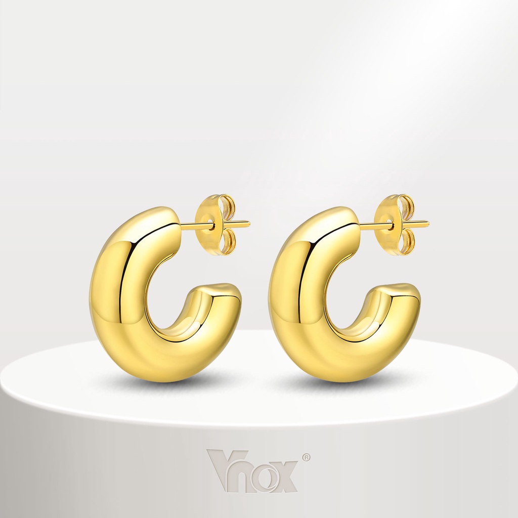 Vnox ต่างหูสตั๊ด สเตนเลส ทอง 18K รูปตัว C คลาสสิก กันแพ้ สําหรับผู้หญิง