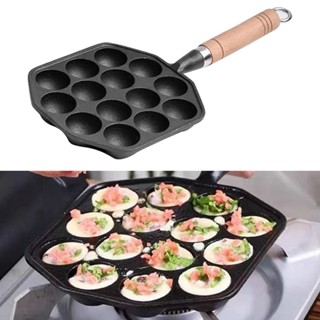  Family Shorage 14 หลุม Takoyaki กระทะเหล็กหล่อ Nonstick Octopus ลูกชิ้นแม่พิมพ์ Maker พร้อมที่จับที่ถอดออกได้สำหรับบ้านแพนเค้กเบเกอรี่