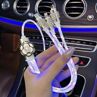 Car Charger Super Fast Charge One-to-Three Advanced Diamond-Embedded Goddess Style Car Charger Three-in-One Data Cable xytG