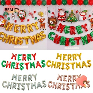 Beauty ลูกโป่งเป่าลม ลายตัวอักษร Merry Christmas สําหรับตกแต่งปาร์ตี้ วันหยุด