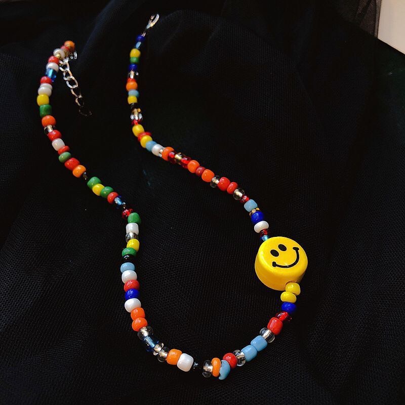 สร้อยคอลูกปัด รูปหน้ายิ้ม น่ารัก smile  สไตล์เดียวกับลิซ่าใส่ งานทำมือ ดีไซนใหม่ แฟชั่นเกาหลี เครื่องประดับN99/N60/N157